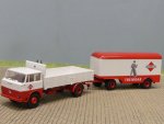 1/87 Brekina Henschel HS 16 Gasolin Treibgas Zugmaschine + Koffer Anhänger